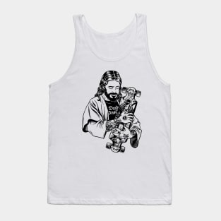 Funny Badass Jesus with Tattoos loves Skateboard Tank Top